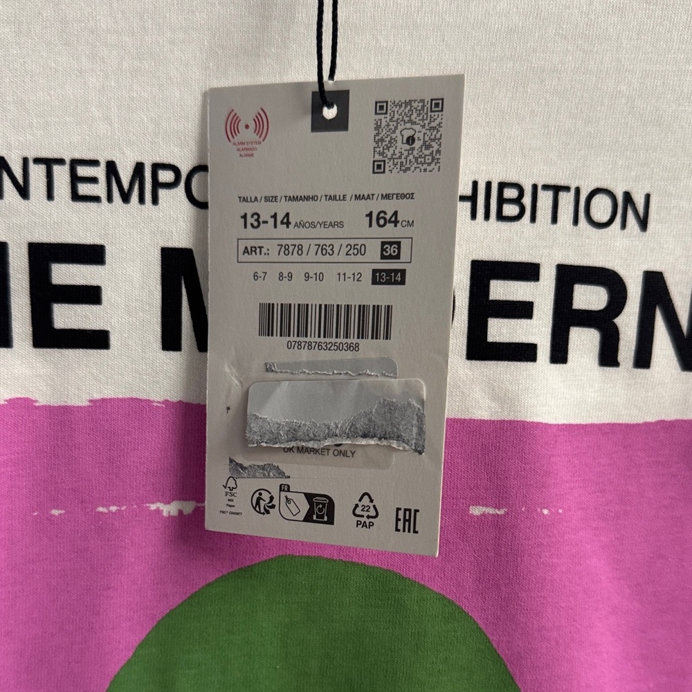 Zara Kids Modern Art Gallery T-Shirt - White with Pink and Green - Picture 2 of 2